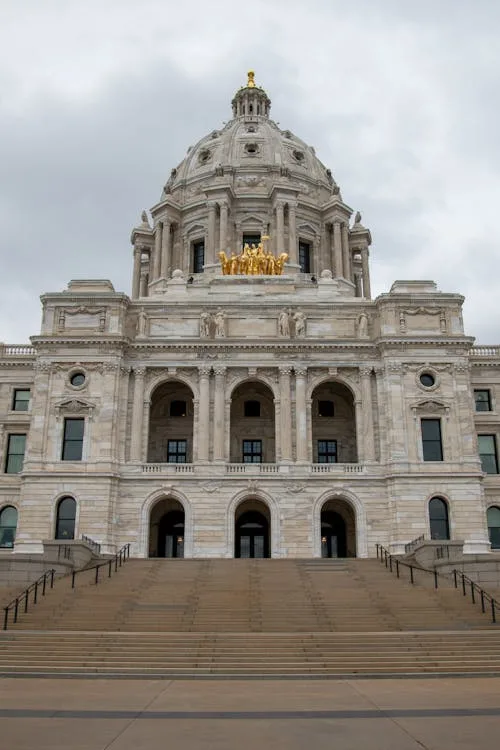 Minnesota State Capitol building in Saint Paul under overcast skies